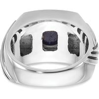 14K White Gold Men's Ring with Lapis Lazuli and Diamond Accents - 0.08 Carats Total Diamond Weight by IBGoodman