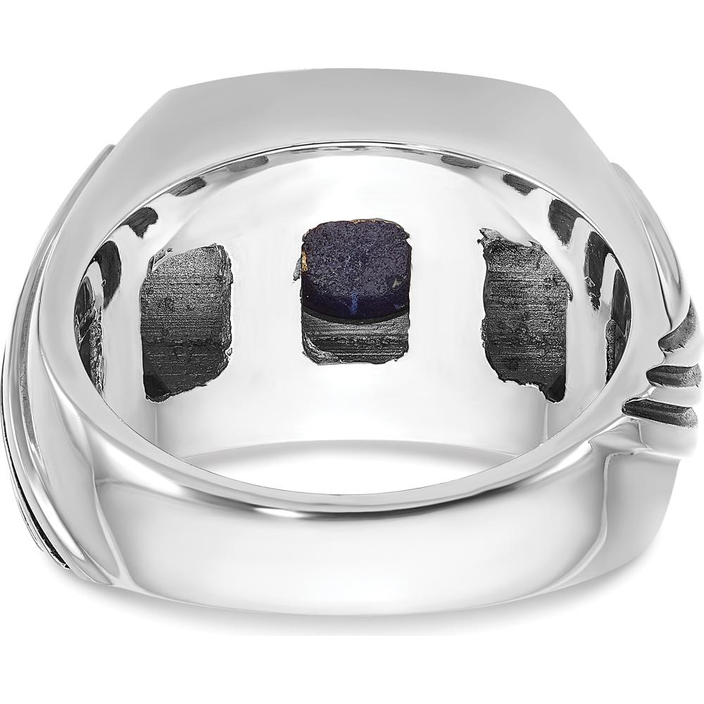 14K White Gold Men's Ring with Lapis Lazuli and Diamond Accents - 0.08 Carats Total Diamond Weight by IBGoodman