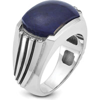 14K White Gold Men's Ring with Lapis Lazuli and Diamond Accents - 0.08 Carats Total Diamond Weight by IBGoodman