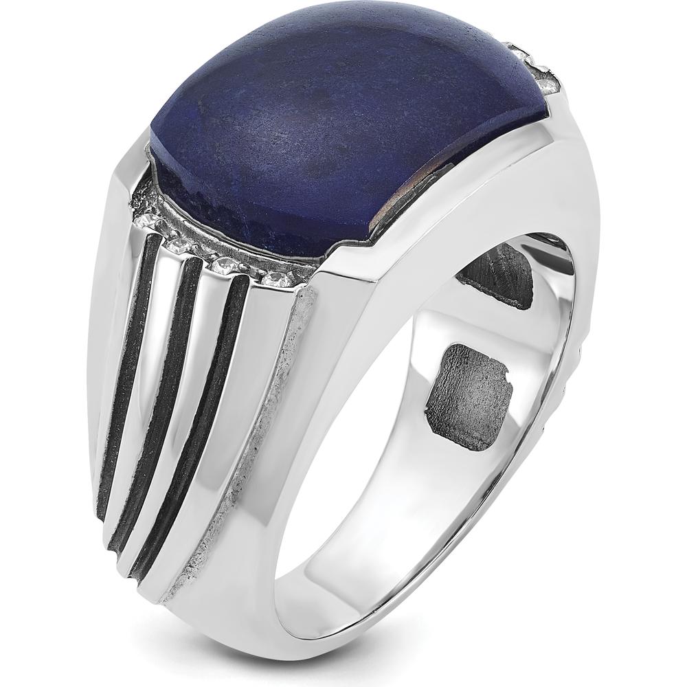14K White Gold Men's Ring with Lapis Lazuli and Diamond Accents - 0.08 Carats Total Diamond Weight by IBGoodman