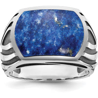 14K White Gold Men's Ring with Lapis Lazuli Cabochon - Blue Rectangle Design by IBGoodman