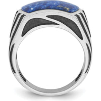 14K White Gold Men's Ring with Lapis Lazuli Cabochon - Blue Rectangle Design by IBGoodman