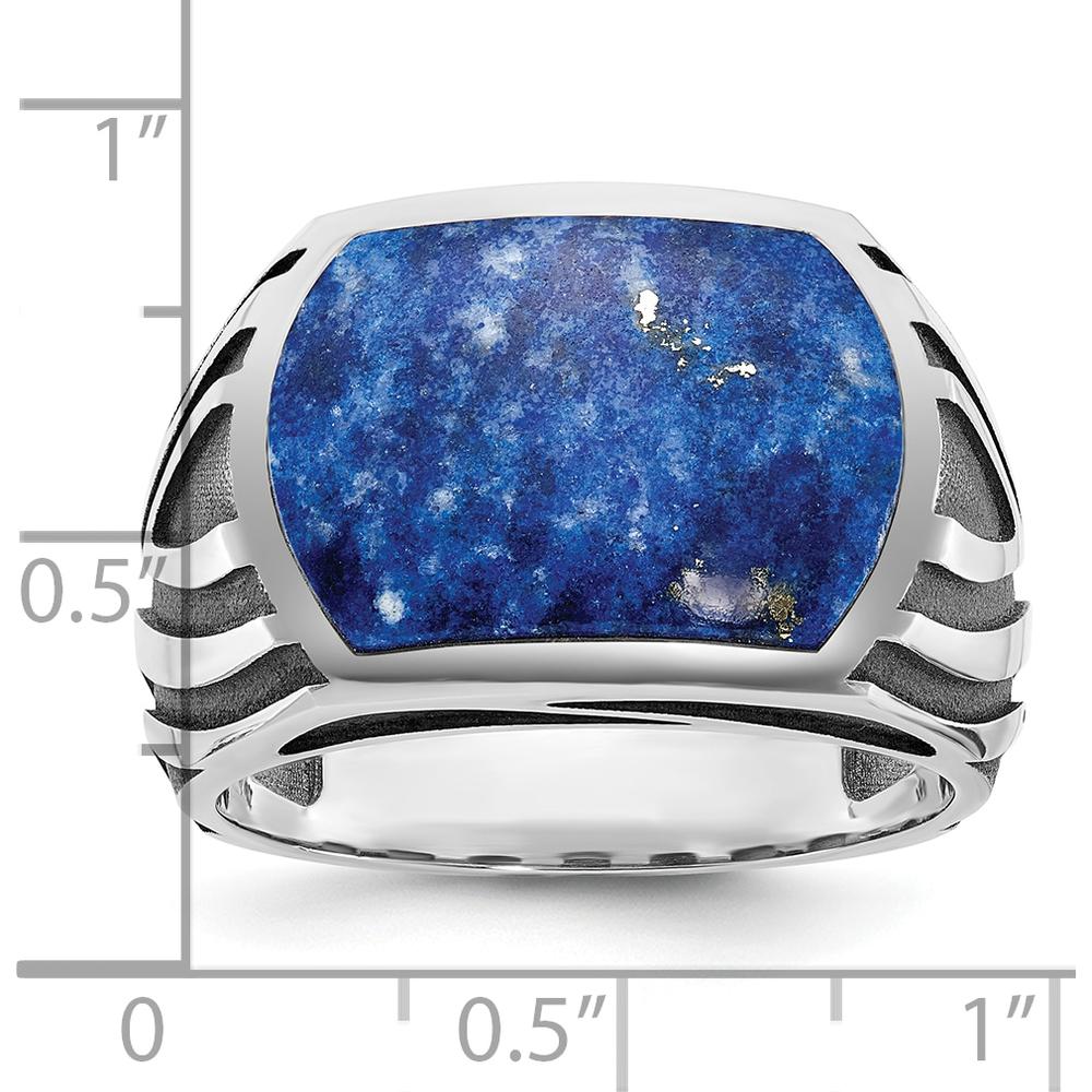 14K White Gold Men's Ring with Lapis Lazuli Cabochon - Blue Rectangle Design by IBGoodman