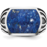14K White Gold Men's Ring with Lapis Lazuli Cabochon - Blue Rectangle Design by IBGoodman