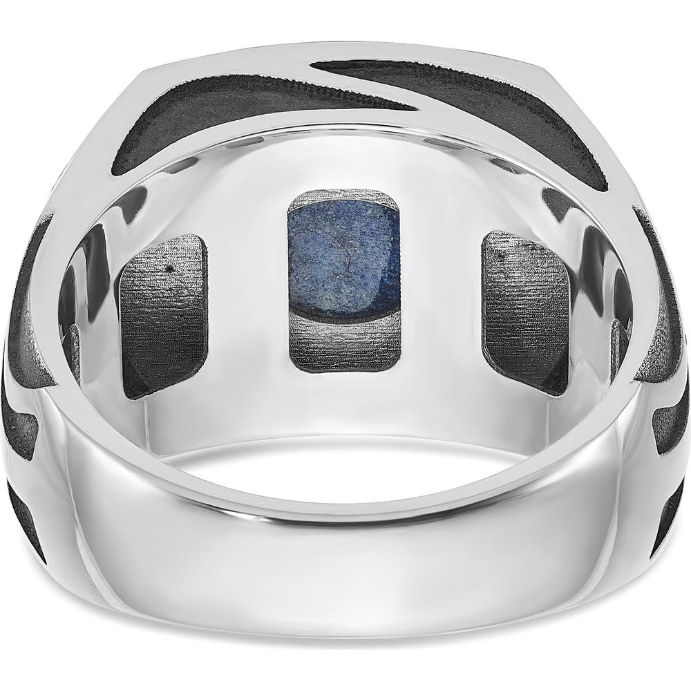 14K White Gold Men's Ring with Lapis Lazuli Cabochon - Blue Rectangle Design by IBGoodman