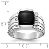 14K White Gold Men's Ring with Onyx and Round Diamond Accents - 0.016 Carat Total Diamond Weight by Monteluci Fine Jewelry