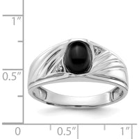 14K White Gold Men's Ring with Oval Black Onyx and Round Diamond Accents - Polished Rhodium Finish by Monteluci Fine Jewelry