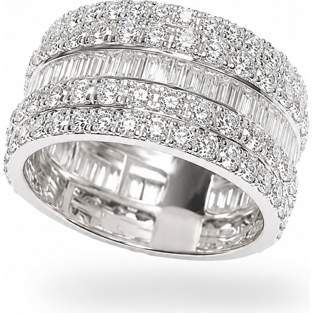 14K White Gold Men's Ring with Round and Baguette Diamonds - 6.84 Carat Total Diamond Weight by Auriventus