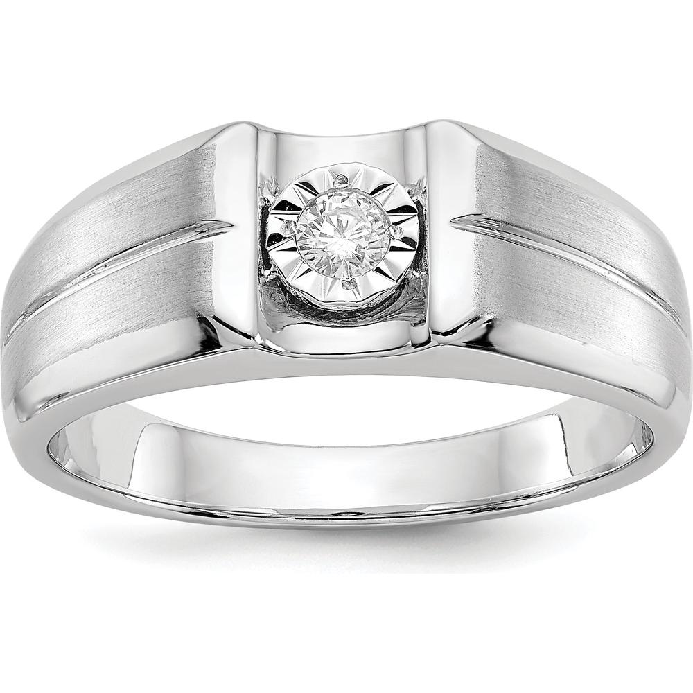 14K White Gold Men's Ring with Round Diamond - 0.1 Carat Total Diamond Weight by 0