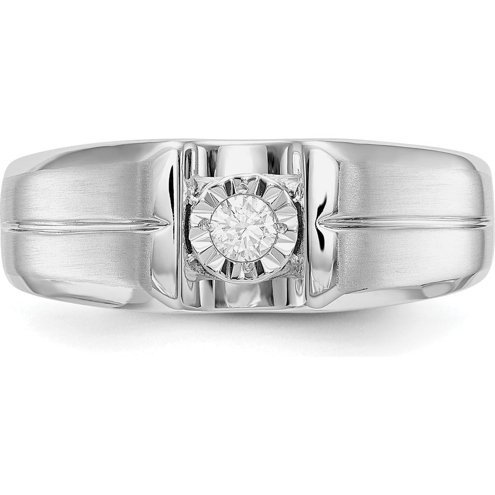 14K White Gold Men's Ring with Round Diamond - 0.1 Carat Total Diamond Weight by 0