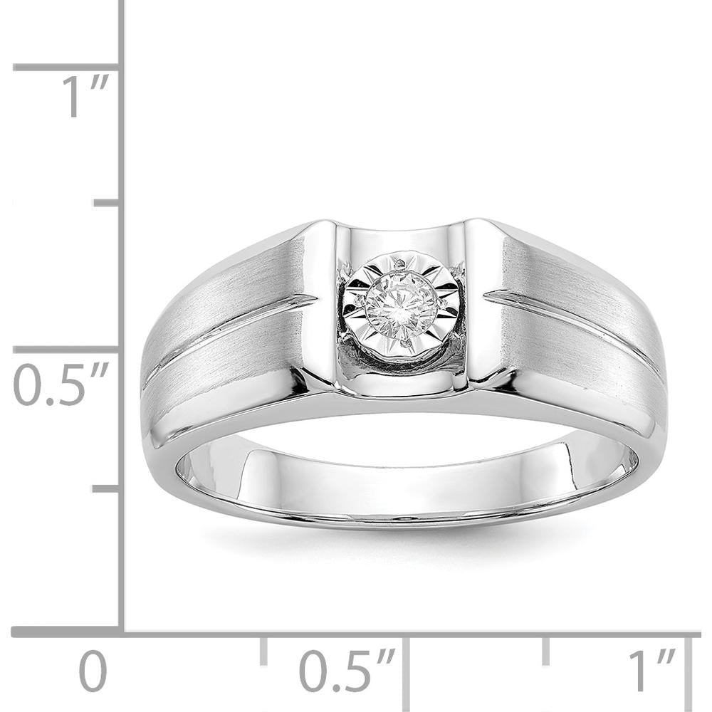 14K White Gold Men's Ring with Round Diamond - 0.1 Carat Total Diamond Weight by 0