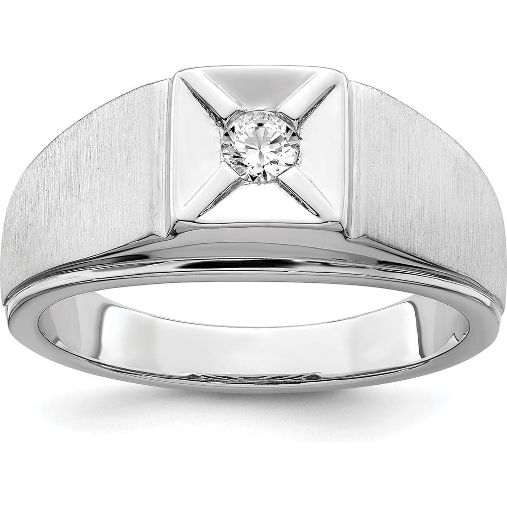 14K White Gold Men's Ring with Round Diamond - 0.1644 Carat Diamond Weight by 0