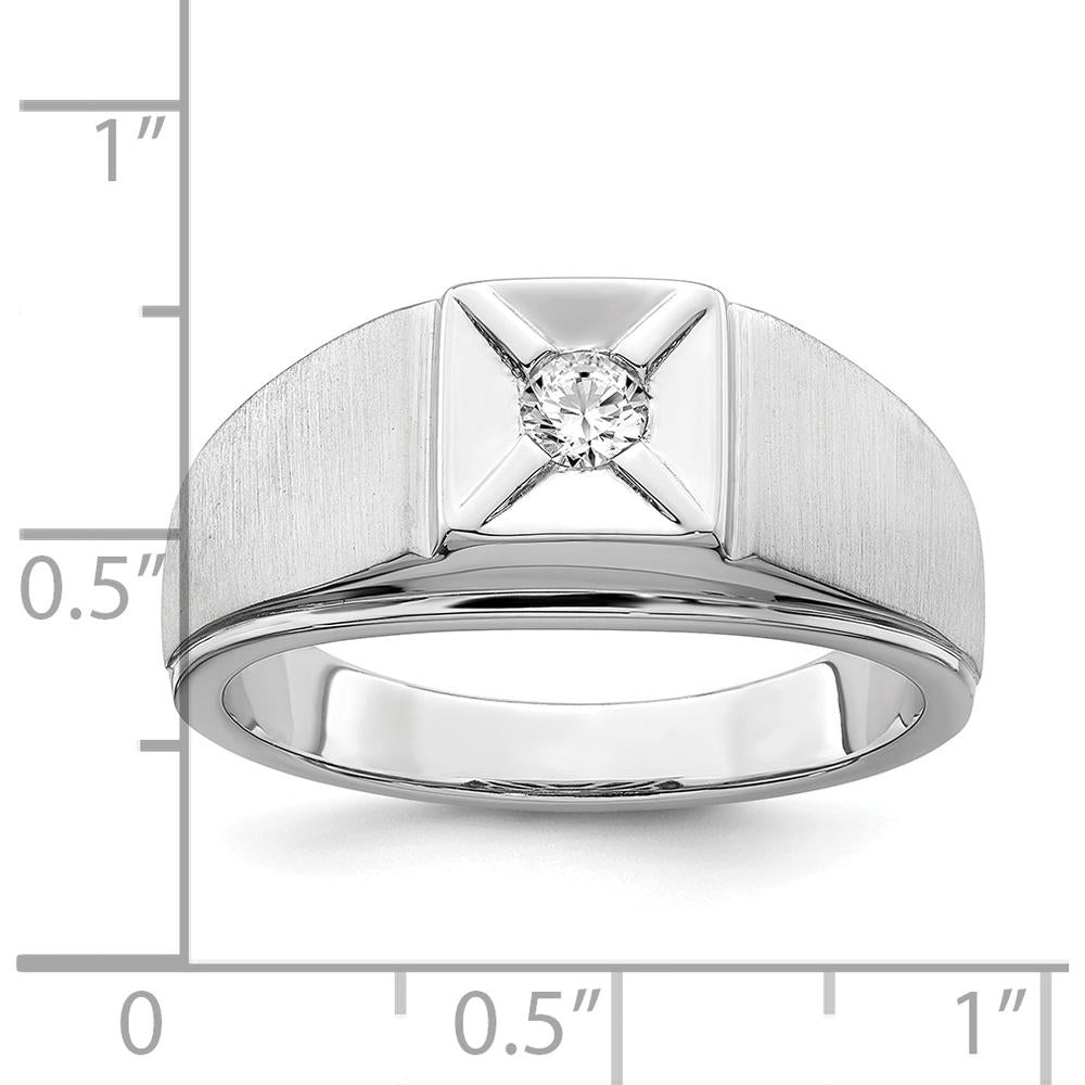 14K White Gold Men's Ring with Round Diamond - 0.1644 Carat Diamond Weight by 0