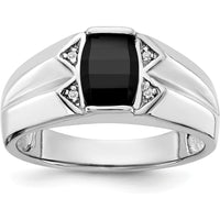 14K White Gold Men's Ring with Round Diamonds and Onyx Centerpiece - 0.004 Carat Diamond Weight by Monteluci Fine Jewelry