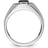 14K White Gold Men's Ring with Round Diamonds and Onyx Centerpiece - 0.004 Carat Diamond Weight by Monteluci Fine Jewelry