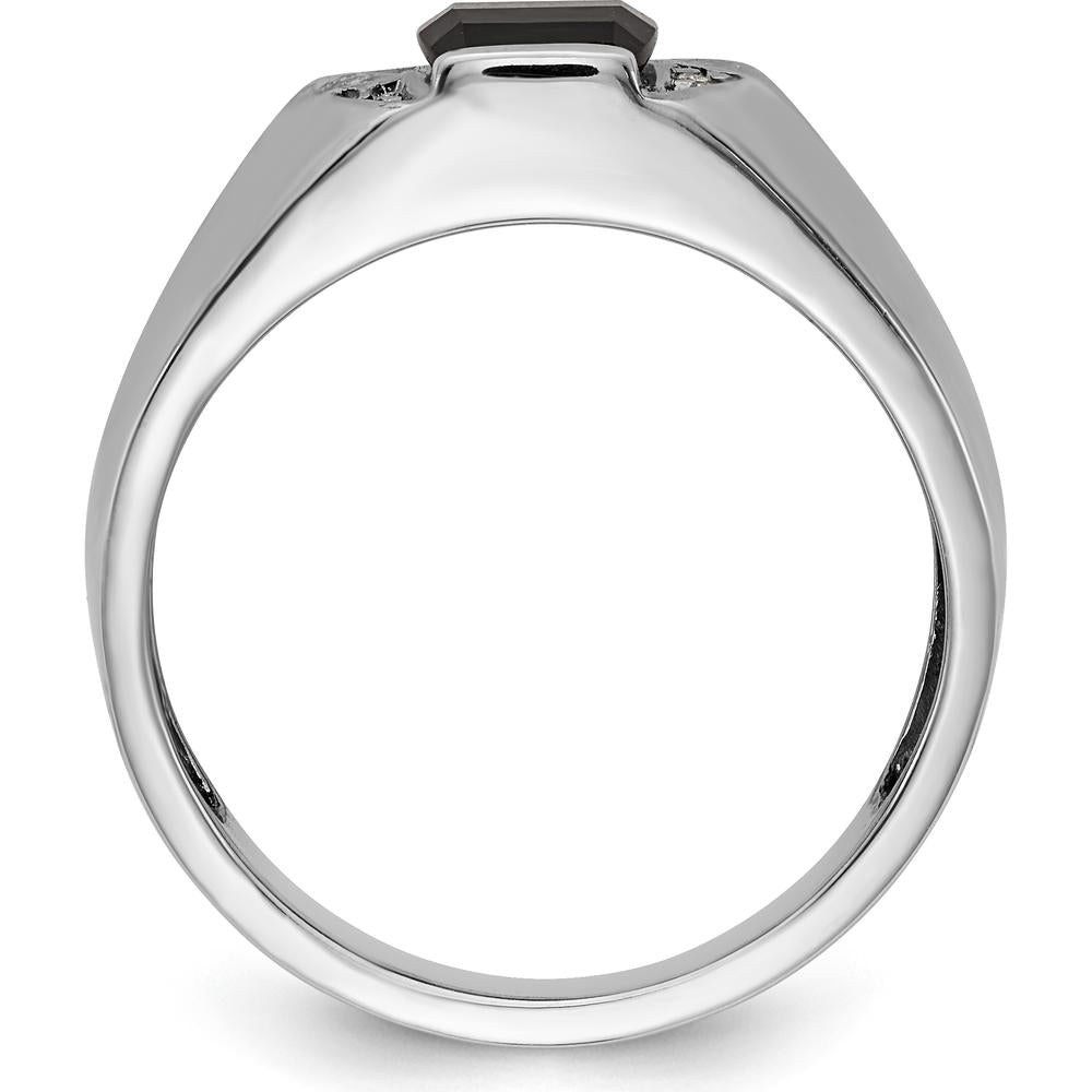 14K White Gold Men's Ring with Round Diamonds and Onyx Centerpiece - 0.004 Carat Diamond Weight by Monteluci Fine Jewelry