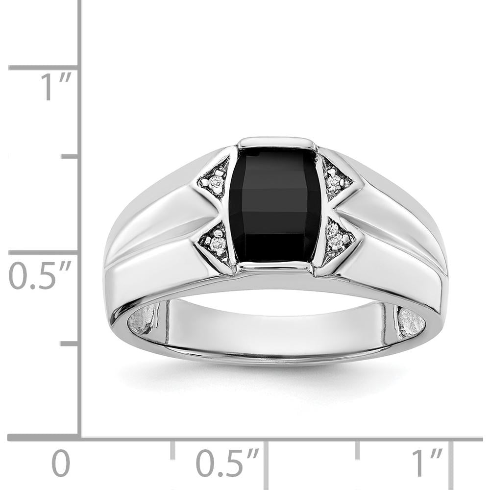 14K White Gold Men's Ring with Round Diamonds and Onyx Centerpiece - 0.004 Carat Diamond Weight by Monteluci Fine Jewelry