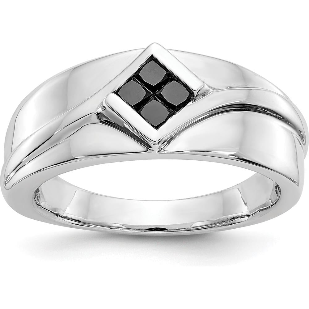 14K White Gold Men's Ring with Square-Cut Black Diamonds - 0.139 Carat Total Diamond Weight by 0