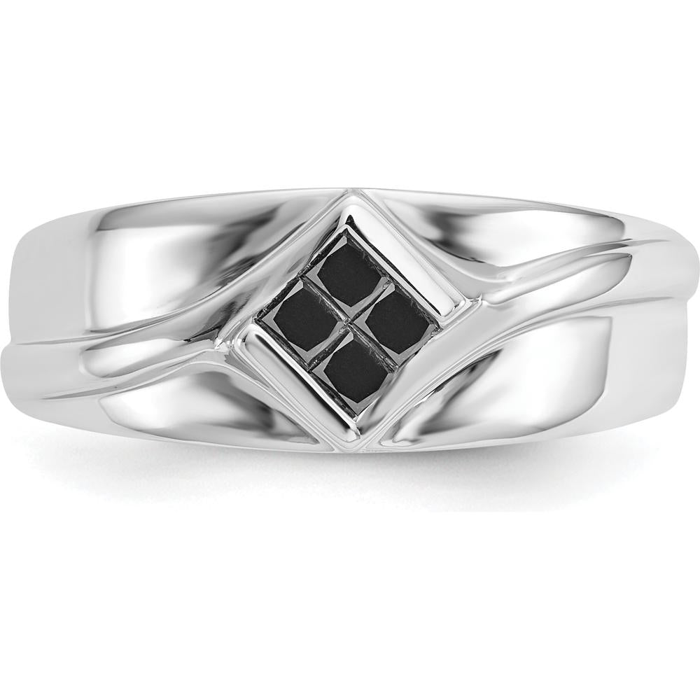 14K White Gold Men's Ring with Square-Cut Black Diamonds - 0.139 Carat Total Diamond Weight by 0