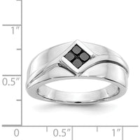 14K White Gold Men's Ring with Square-Cut Black Diamonds - 0.139 Carat Total Diamond Weight by 0