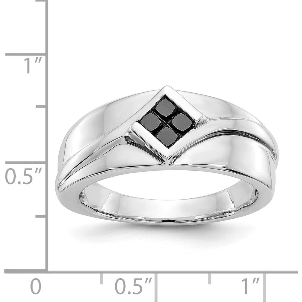 14K White Gold Men's Ring with Square-Cut Black Diamonds - 0.139 Carat Total Diamond Weight by 0