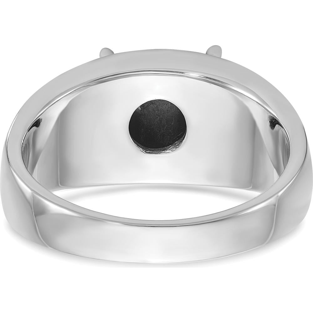 14K White Gold Men's Ring with Square Gray Cat's Eye Stone and Black Rhodium Plating by IBGoodman