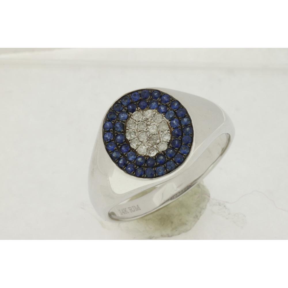 14K White Gold Men's Sapphire & Diamond Ring - 0.67 Carats Total Sapphire and Diamond Weight