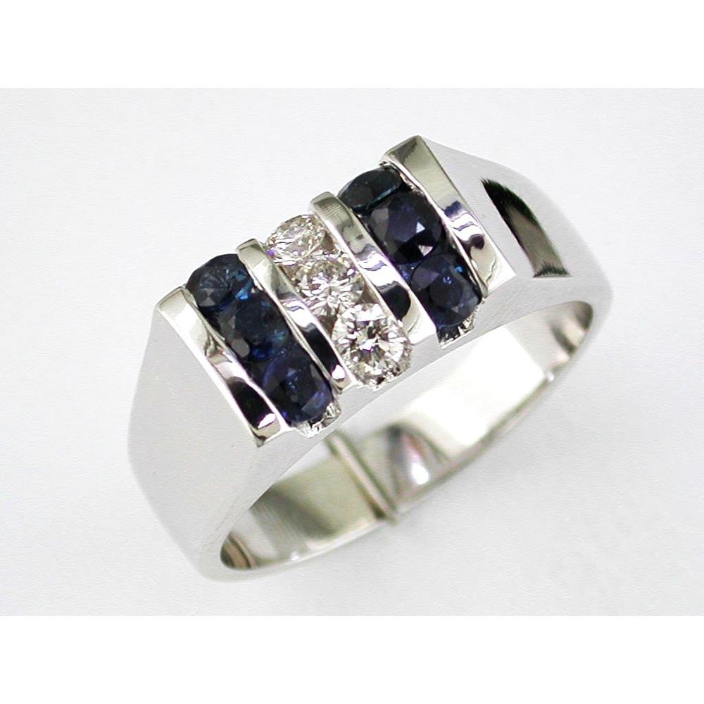 14K White Gold Men's Sapphire and Diamond Ring - 1.05 Carats Total Weight
