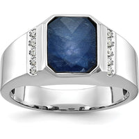 14K White Gold Men's Sapphire Doublet Stone and 1/6 Carat Diamond Accent Ring by IBGoodman