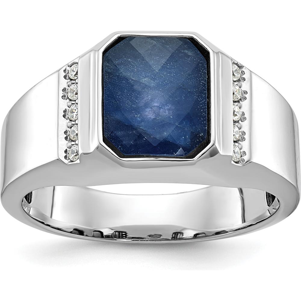 14K White Gold Men's Sapphire Doublet Stone and 1/6 Carat Diamond Accent Ring by IBGoodman