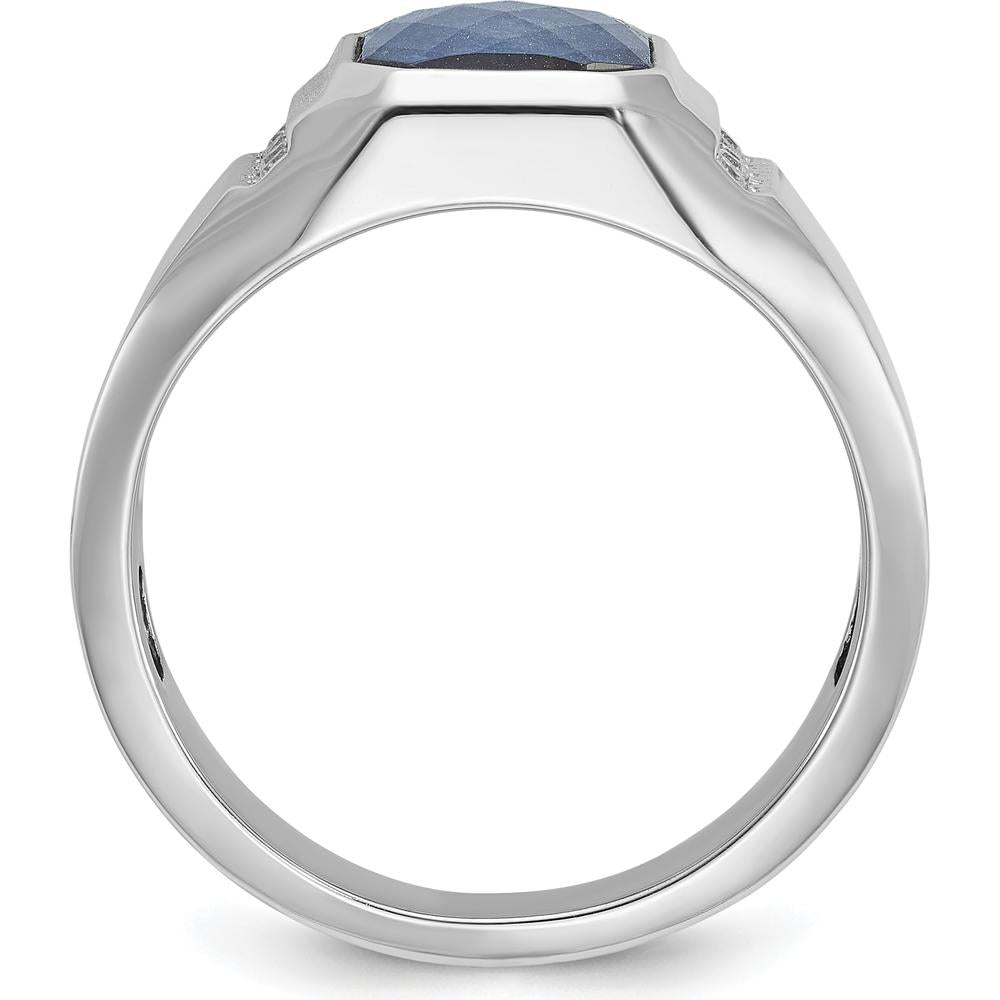 14K White Gold Men's Sapphire Doublet Stone and 1/6 Carat Diamond Accent Ring by IBGoodman