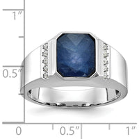 14K White Gold Men's Sapphire Doublet Stone and 1/6 Carat Diamond Accent Ring by IBGoodman