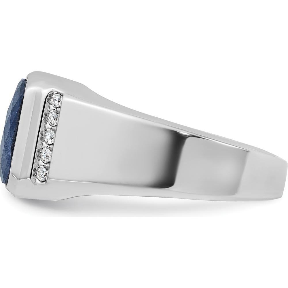 14K White Gold Men's Sapphire Doublet Stone and 1/6 Carat Diamond Accent Ring by IBGoodman