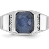 14K White Gold Men's Sapphire Doublet Stone and 1/6 Carat Diamond Accent Ring by IBGoodman