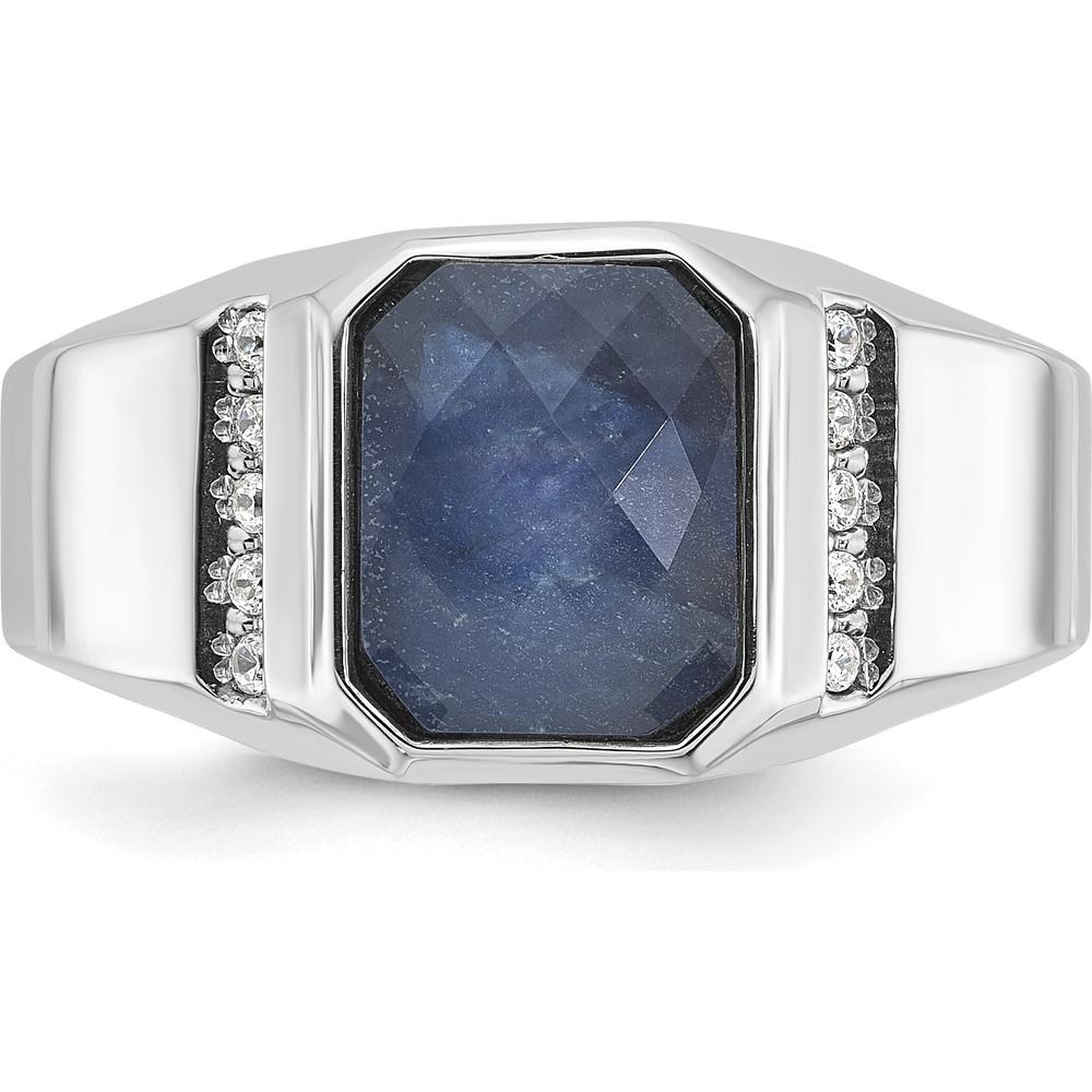 14K White Gold Men's Sapphire Doublet Stone and 1/6 Carat Diamond Accent Ring by IBGoodman