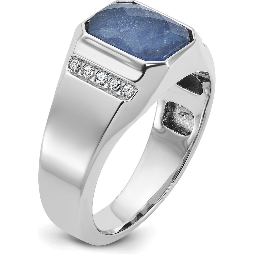 14K White Gold Men's Sapphire Doublet Stone and 1/6 Carat Diamond Accent Ring by IBGoodman
