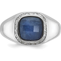 14K White Gold Men's Sapphire Doublet Stone Ring with 1/5 Carat Diamond Halo by IBGoodman