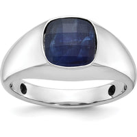 14K White Gold Men's Sapphire Doublet Stone Ring with Rhodium Plating by IBGoodman
