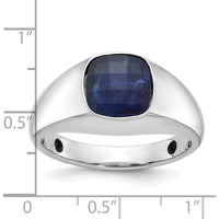 14K White Gold Men's Sapphire Doublet Stone Ring with Rhodium Plating by IBGoodman