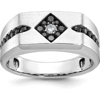 14K White Gold Men's Satin Band Ring with 0.63 Carats Black and White Diamonds by IBGoodman