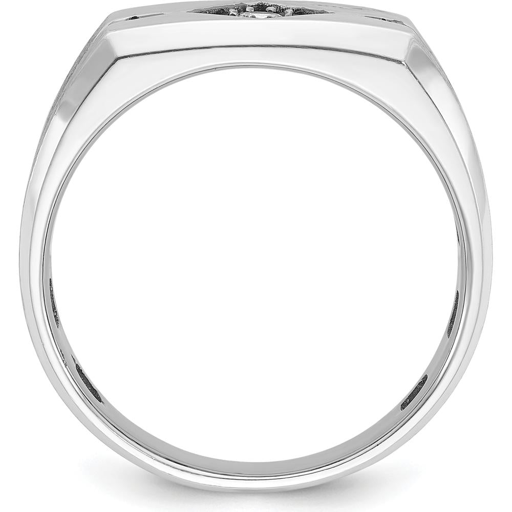 14K White Gold Men's Satin Band Ring with 0.63 Carats Black and White Diamonds by IBGoodman