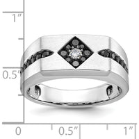 14K White Gold Men's Satin Band Ring with 0.63 Carats Black and White Diamonds by IBGoodman