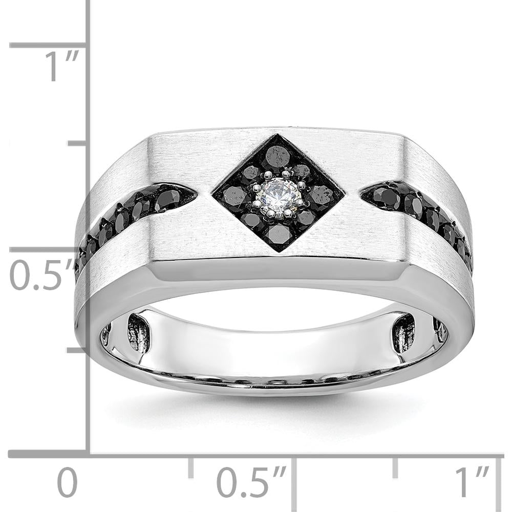 14K White Gold Men's Satin Band Ring with 0.63 Carats Black and White Diamonds by IBGoodman