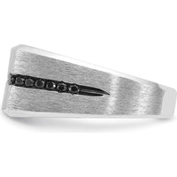 14K White Gold Men's Satin Band Ring with 0.63 Carats Black and White Diamonds by IBGoodman