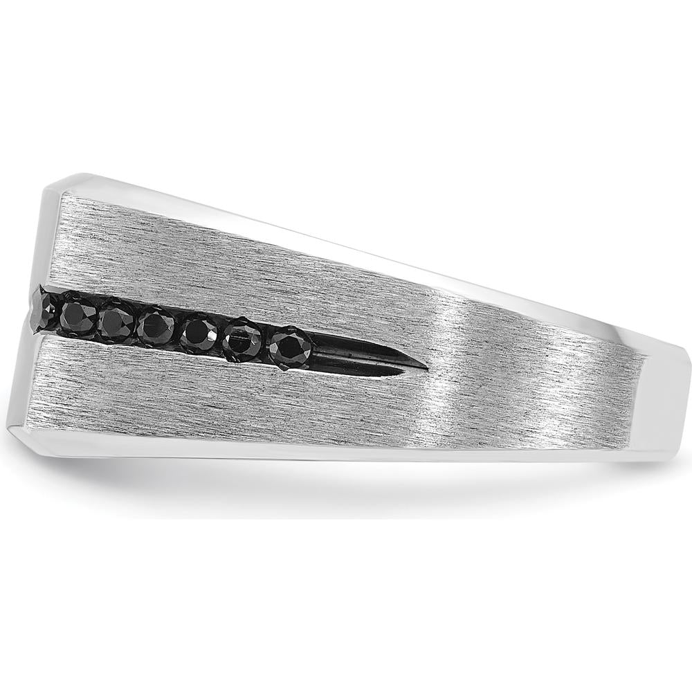 14K White Gold Men's Satin Band Ring with 0.63 Carats Black and White Diamonds by IBGoodman