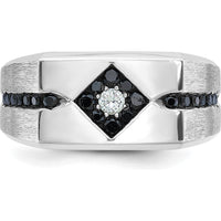 14K White Gold Men's Satin Band Ring with 0.63 Carats Black and White Diamonds by IBGoodman