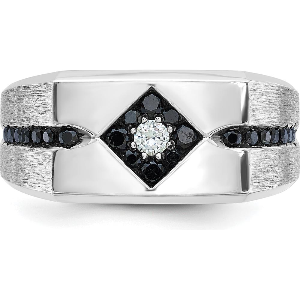 14K White Gold Men's Satin Band Ring with 0.63 Carats Black and White Diamonds by IBGoodman