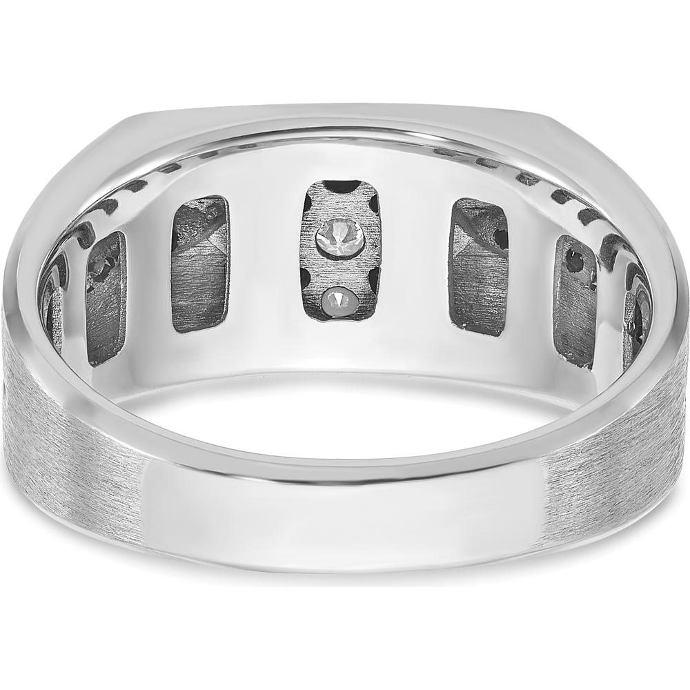 14K White Gold Men's Satin Band Ring with 0.63 Carats Black and White Diamonds by IBGoodman