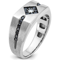 14K White Gold Men's Satin Band Ring with 0.63 Carats Black and White Diamonds by IBGoodman