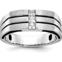 14K White Gold Men's Satin Band Ring with 1/3 Carat Square-Cut Diamonds by IBGoodman